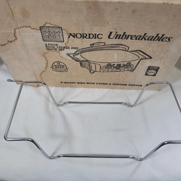 Nordic Unbreakables, Heavy Cast Aluminum, 2-Quart Dish w/Cover & Rack, Vintage - Picture 7 of 9